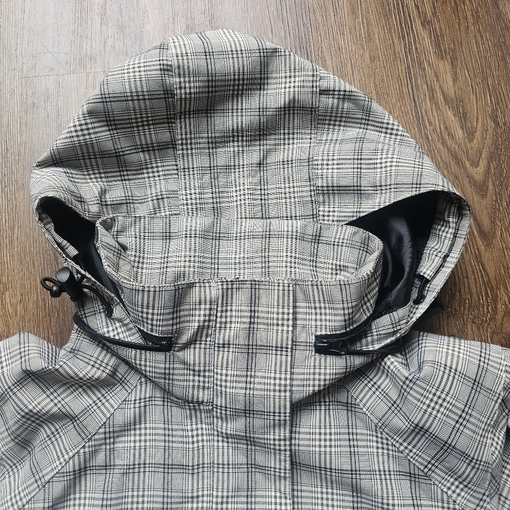 Kerrits Womens S Coat Jacket Grey Plaid Tuck In Hood Equestrian waterproof - Picture 5 of 8